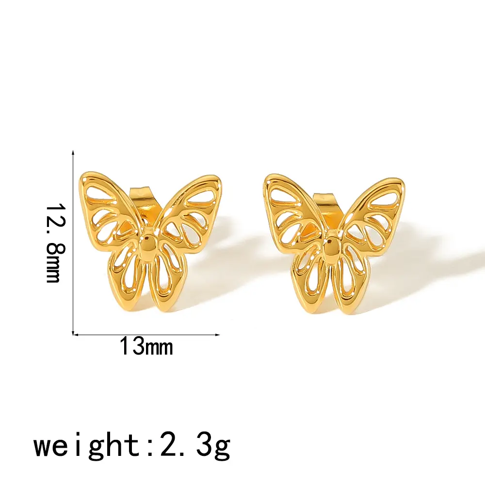 1 Pair Exquisite Sweet Style Hollow Butterfly Shape Stainless Steel 18K Gold Plated Women's Stud Earrings h5 Picture2